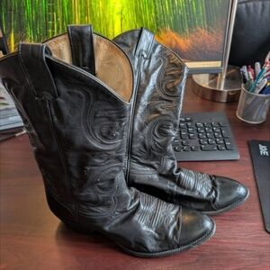 LARRY MAHAN Black  Leather Cowboy Boots Mens Size 10.5D